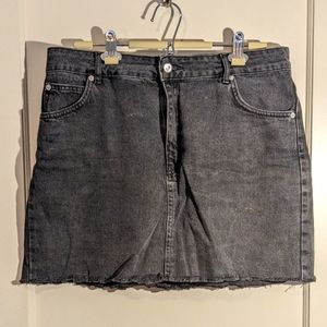 Topshop Black Denim Moto Miniskirt with Raw Hem